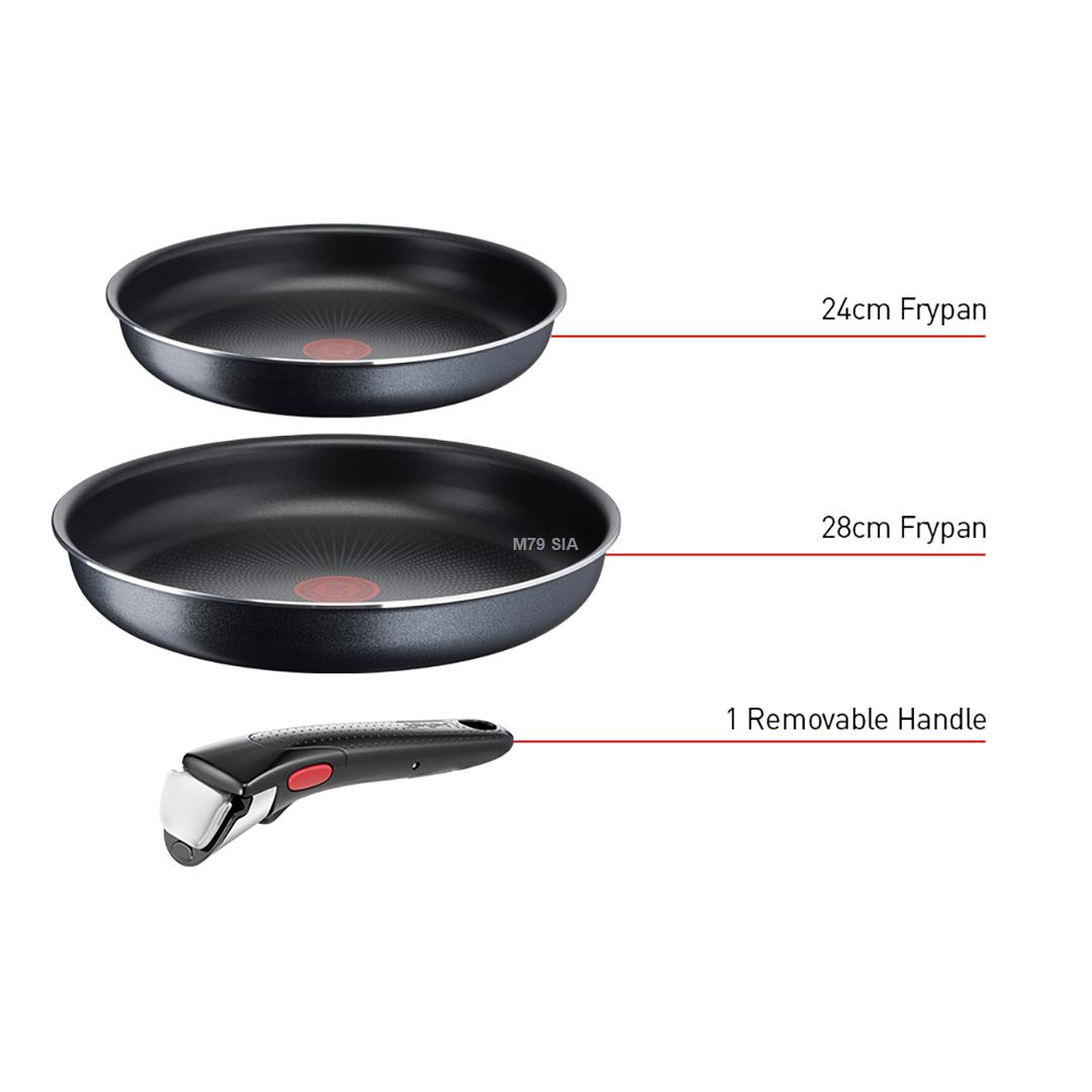 TEFAL Frypan set L1589132 Ingenio XL Force Frying, Diameter 24/28 cm, Removable handle, Black Pannas un katli