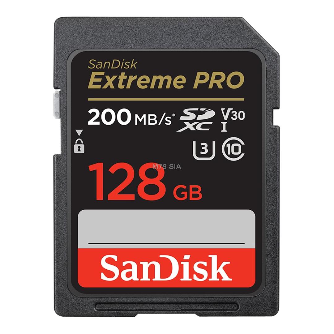 SanDisk SDXC 128GB Extreme Pro 200/90 MB/s V30 UHS-I U3 atmiņas karte