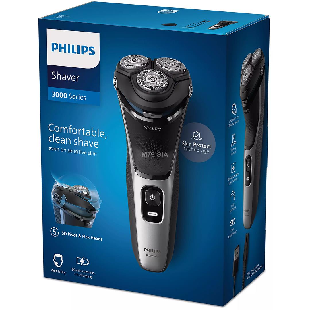 Philips Shaver Series 3000, Wet& Dry skuveklis (lādējams), light silver S3143/00 Vīriešu skuveklis
