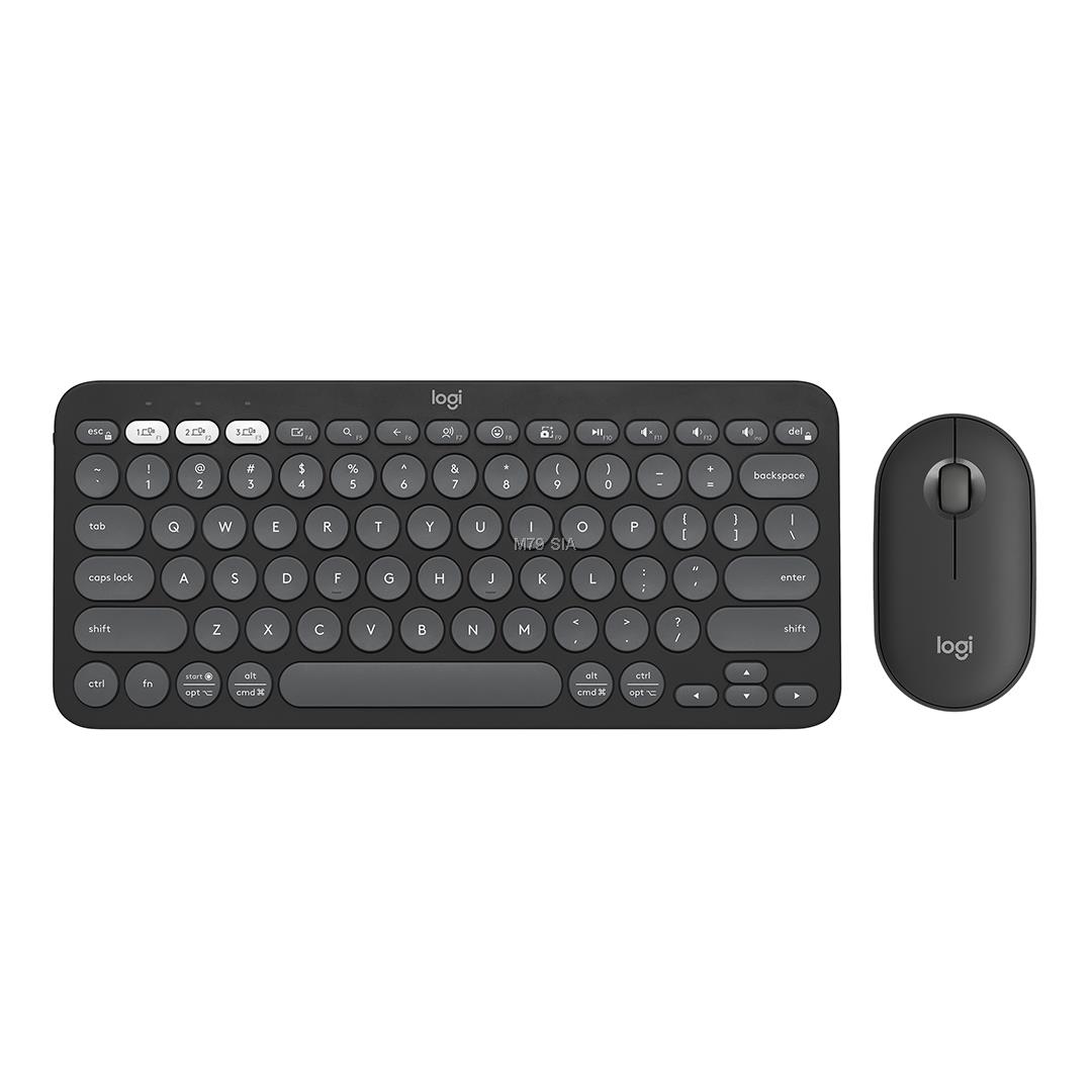 Logitech Pebble 2 Combo keyboard Mouse included RF Wireless + Bluetooth QWERTY US International Graphite klaviatūra