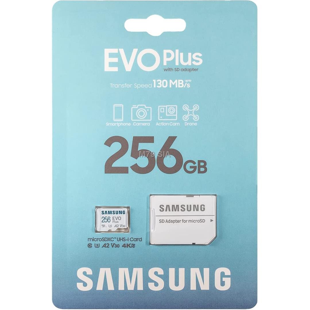 Samsung microSD Card EVO PLUS 256 GB, MicroSDXC, Flash memory class 10, SD adapter atmiņas karte
