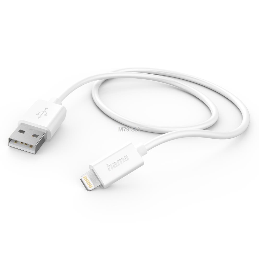 Hama, USB-A - Lightning, 1 m, balta - Vads  00201579 (4047443486097) TV aksesuāri