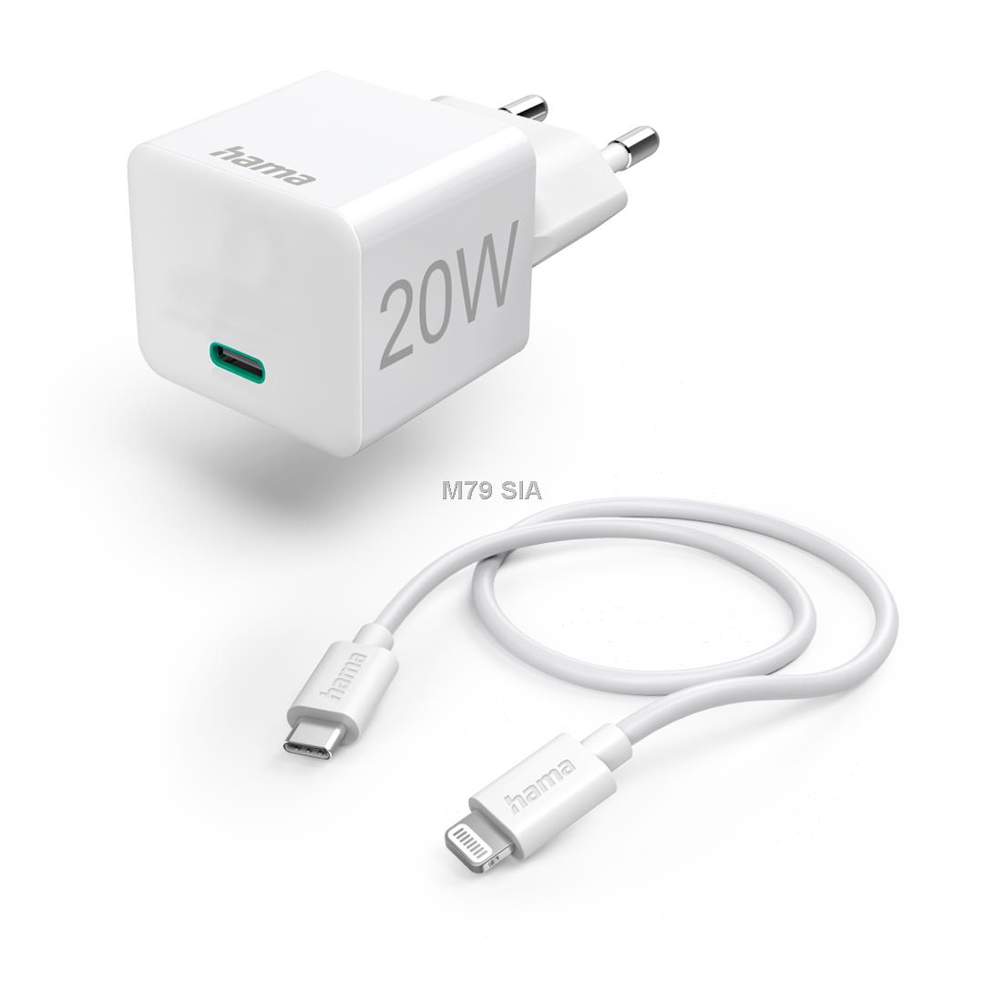 Hama Wall charger and Lightning cable, 20 W, balta - Stravas adapteris Charging Set, Lightning, 20 W