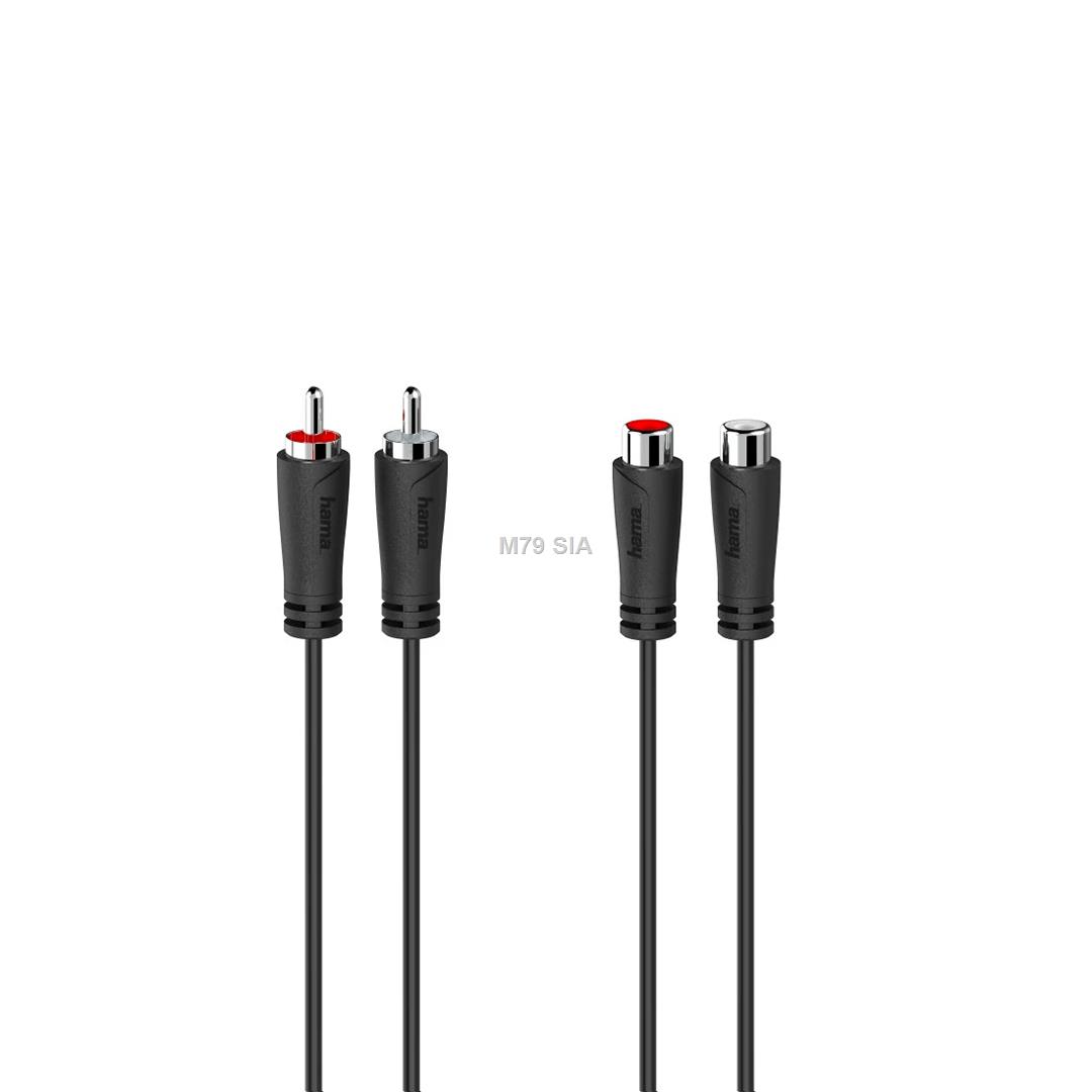 Hama Audio Extension Cable, 2 RCA spraudnis - 2 RCA ligzda, 1.5 m, melna - Vads  00205259 (4047443434340) mūzikas centrs