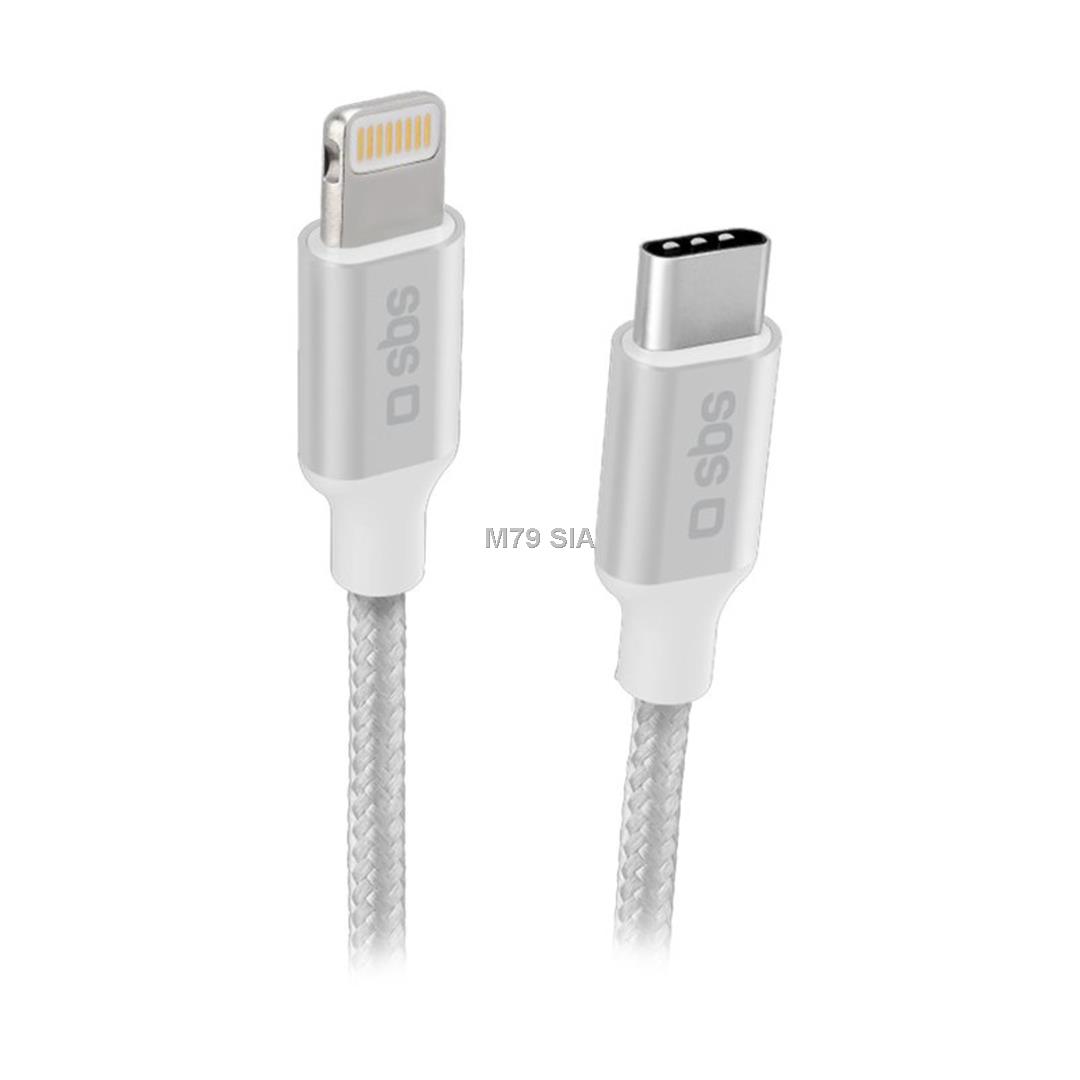 SBS Silver Metal Braided, USB-C - Lightning, sudraba - Vads  TECABLELIGTC1BW (8018417335150) TV aksesuāri