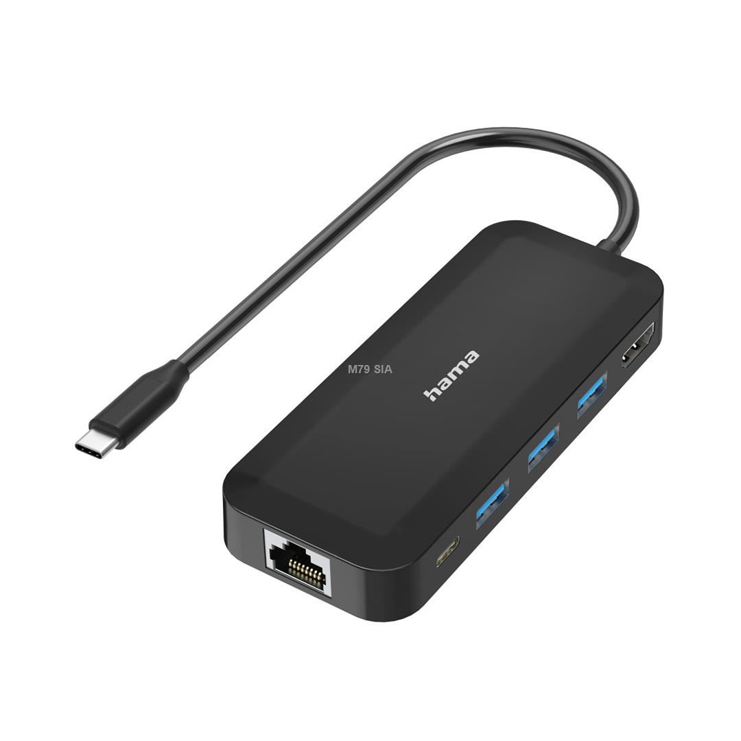 Hama Classic Line USB-C hub, 3 x USB-A, USB-C, HDMI, LAN/Ethernet, melna - Adapteris LED Televizors