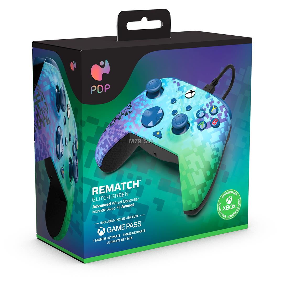 PDP Xbox Series X|S & PC Glitch Green Rematch Advanced Wired Controller spēļu konsoles gampad