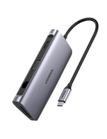 UGREEN 8in1 Adapter USB-C to HDMI 4K, 3x USB 3.0, Type-C, RJ45, SD, Micro SD (gray)