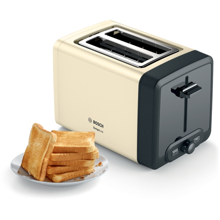 Bosch DesignLine Compact Toaster TAT4P427 Power 970 W, Number of slots 2, Housing material Stainless steel, Beige Tosteris