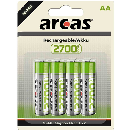 Arcas 17727406 AA/HR6, 2700 mAh, Rechargeable Ni-MH, 4 pc(s) Baterija