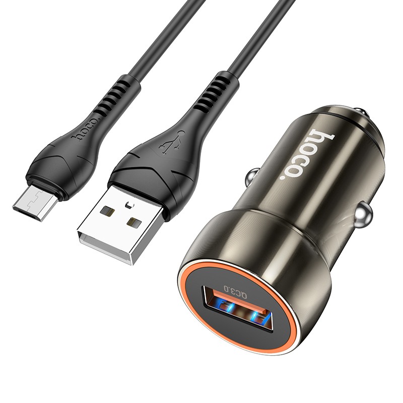 Auto ladetajs Hoco Z46 USB-A 18W QC3.0 + MicroUSB peleks 6931474770295 (6931474770295) iekārtas lādētājs