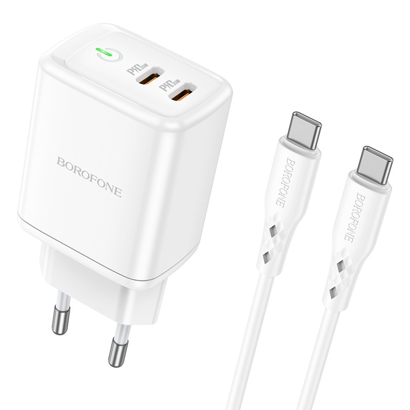 Ladetajs Borofone BN9 35W 2xUSB-C + USB-C to USB-C cable 1.0m balts 6974443388183 (6974443388183) iekārtas lādētājs