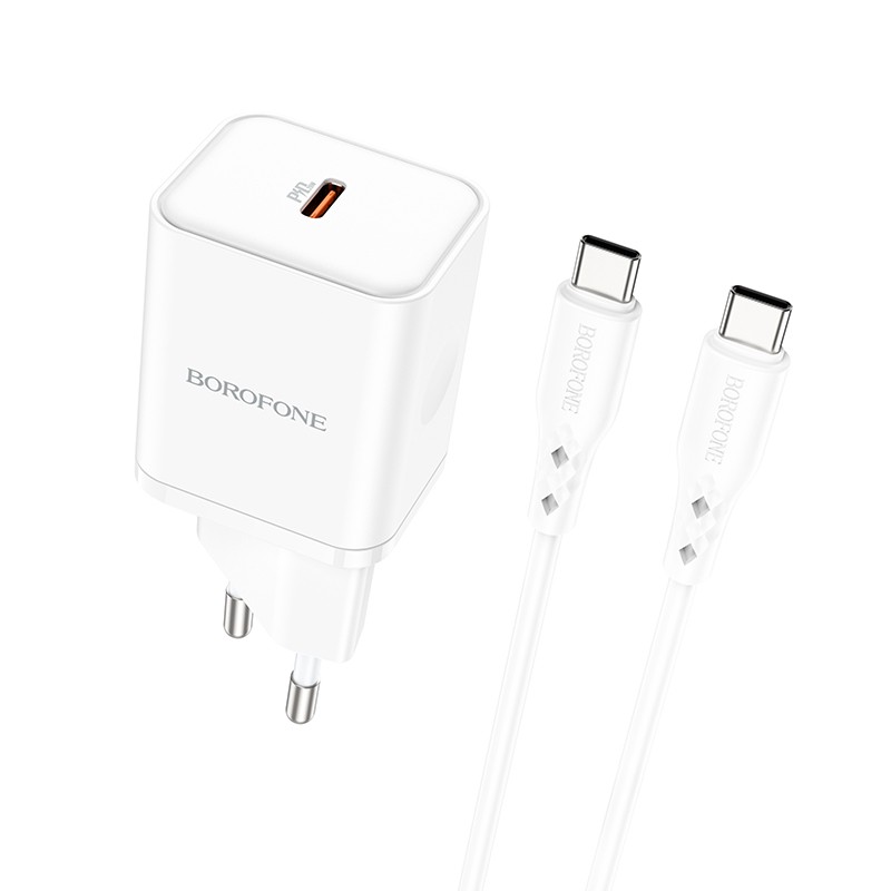 Ladetajs Borofone BN6 20W USB-C + USB-C to USB-C cable 1.0m balts 6974443384314 (6974443384314) iekārtas lādētājs