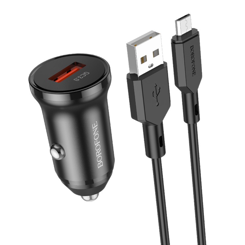 Auto ladetajs Borofone BZ18 Quick Charge 3.0 18W + MicroUSB melns 6974443384840 (6974443384840) iekārtas lādētājs