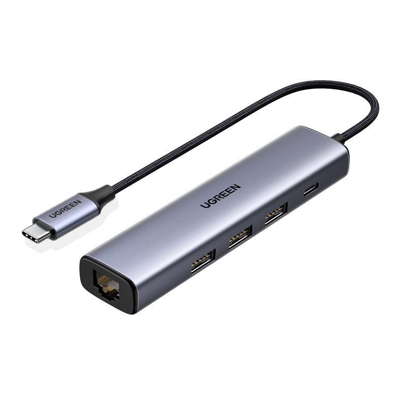 HUB USB Ugreen 1x RJ-45 2x USB-C  + 3x USB-A 3.0 (6957303829323) USB centrmezgli
