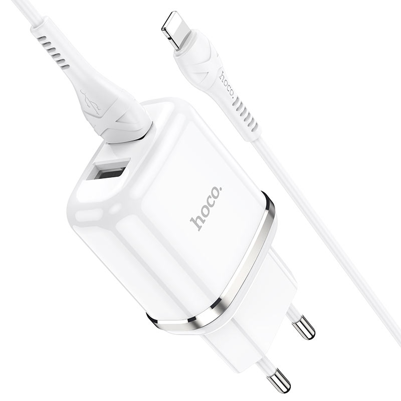 Ladetajs Hoco N4 12W 2xUSB-A + USB-A to Lightning cable 1.0m balts 6931474731029 (6931474731029) iekārtas lādētājs