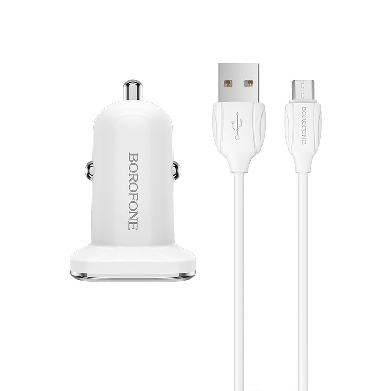 Auto ladetajs Borofone BZ12A QC3.0 USB + MicroUSB balts 6931474708694 (6931474708694) iekārtas lādētājs