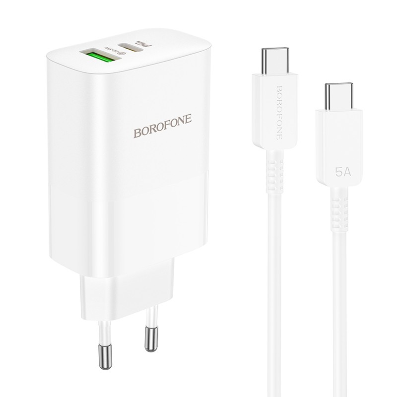 Ladetajs Borofone BN10 65W GaN USB-C/USB-A + USB-C to USB-C cable 1.0m balts 6974443388206 (6974443388206) iekārtas lādētājs