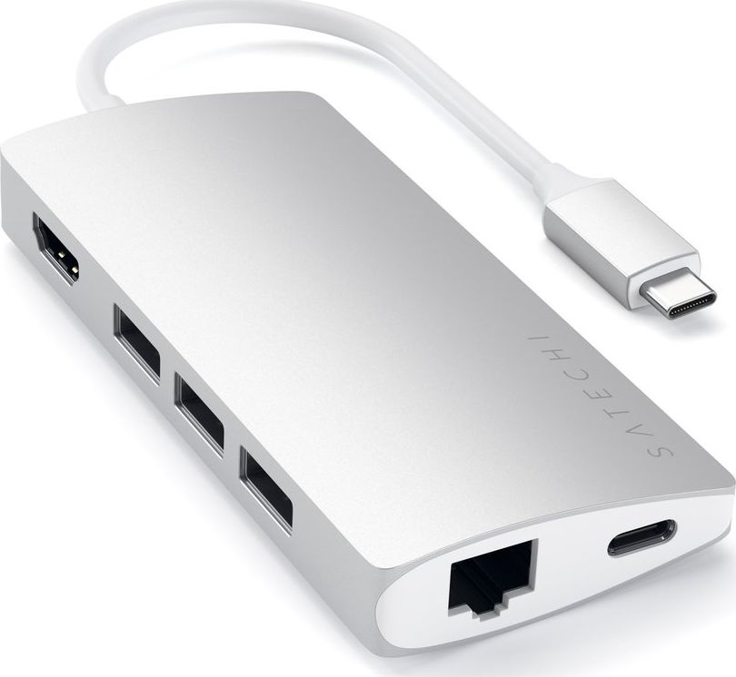 Satechi HUB USB-C ETHERNET V2 HDMI 4K USB 3.0 SD MICRO SD Silver | MacBook dock stacijas HDD adapteri