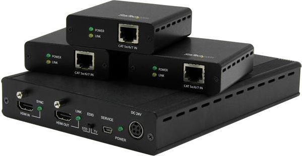 StarTech.com 3 Way HDMI Splitter - HDBaseT Extender Kit w/ 3 Receivers - 1x3 HDMI over CAT5 Splitter - 3 Port HDBaseT HDMI Extender - Up to adapteris