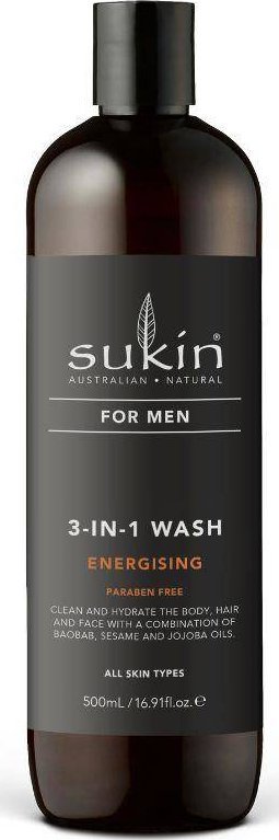 Sukin Sukin, FOR MEN  Energetyzujacy zel do mycia ciala i wlosow dla mezczyzn 3 w 1, 500 ml SUK09105 (9327693009105) Matu šampūns