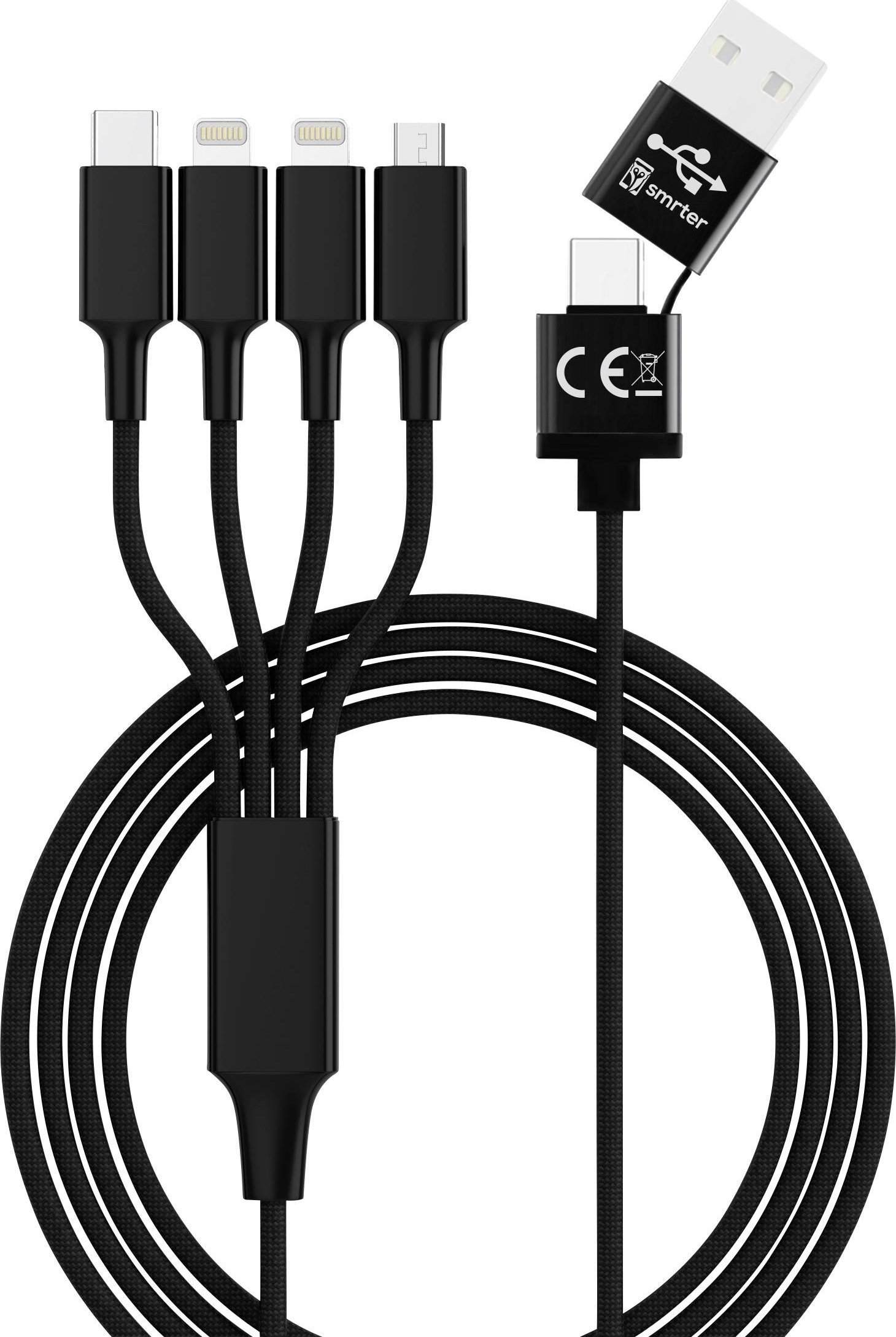 smrter Hydra ELITE 6in1 Nylon-Ladekabel Typ Lightning, black retail kabelis, vads