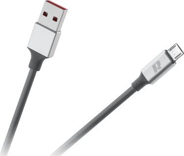Kabel USB Rebel USB-A - microUSB 1 m Czarno-srebrny (RB-6010-100-B) RB-6010-100-B (5901890077675) USB kabelis