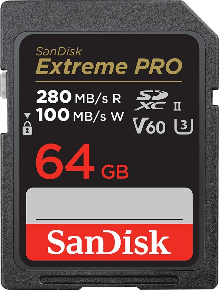 Karta SanDisk SanDisk Extreme PRO 64GB V60 UHS-II SD, 280/100MB/s,V60,C10,UHS-II 002154910000 (0619659202125) atmiņas karte