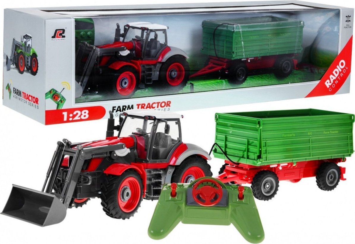 Ramiz Tractor Red Trailer Green 2.4GHz Radiovadāmā rotaļlieta