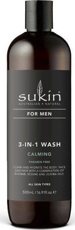 Sukin Sukin, FOR MEN Kojacy zel do mycia ciala i wlosow dla mezczyzn 3 w 1, 500 ml SUK09099 (9327693009099) Matu šampūns