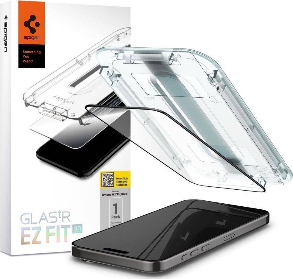 Spigen iPhone 15 Pro Max Glas.tR EZ Fit Screen Protector [1 Pack] Black 8809896752039 aizsardzība ekrānam mobilajiem telefoniem