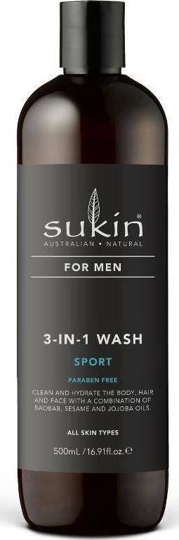 Sukin Sukin, FOR MEN Zel do mycia ciala i wlosow dla mezczyzn 3 w 1 Sport, 500 ml SUK09112 (9327693009112) Matu šampūns