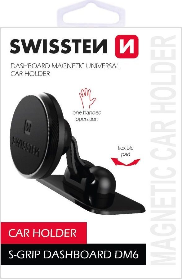Swissten Uchwyt magnetyczny do telefonu lub GPS Swissten do samochodu, S-Grip Dashboard DM6, czarny, metal, z klejem, czarna, telefon Mobilo telefonu turētāji