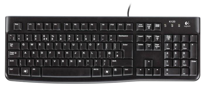 Logitech K120 Multimedia, Keyboard layout EN/RU, USB Port, 1.5 m, Black, Russian, Numeric keypad, 550 g klaviatūra