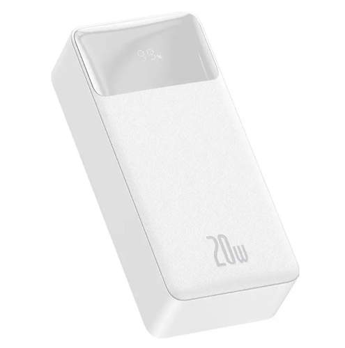 Baseus Bipow Digital Display Power Bank 20W 30000mAh White Powerbank, mobilā uzlādes iekārta