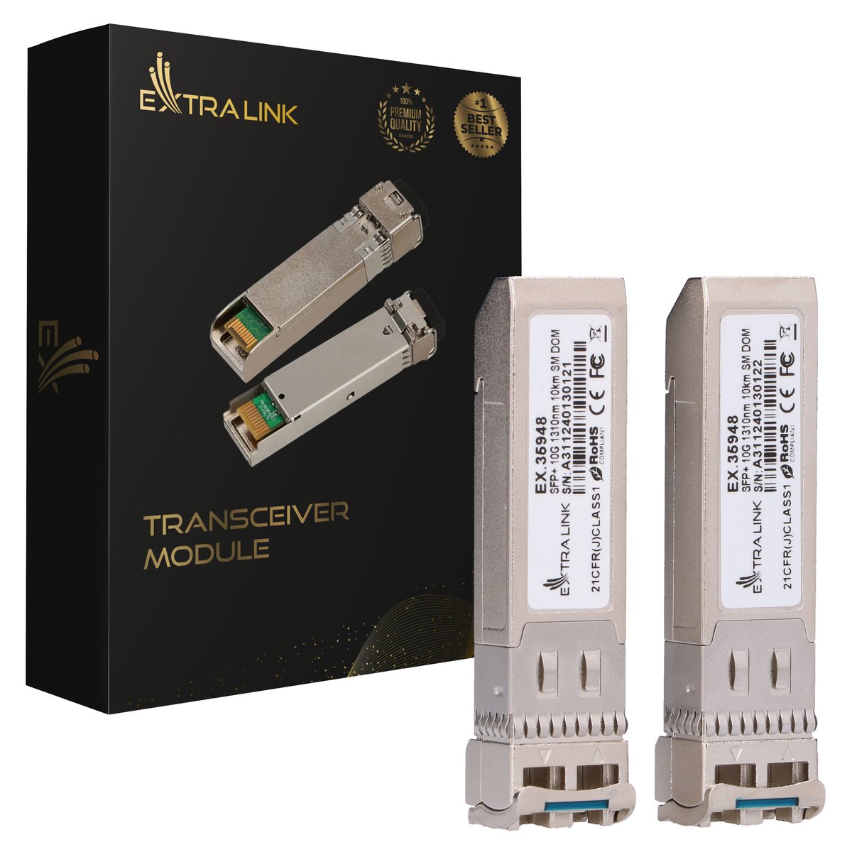 Extralink SFP+ 10G 2-pack | SFP+ Module | 10Gbps, LC/UPC, 1310nm, 10km, single mode, DOM, dedicated to HP/ARUBA datortīklu aksesuārs