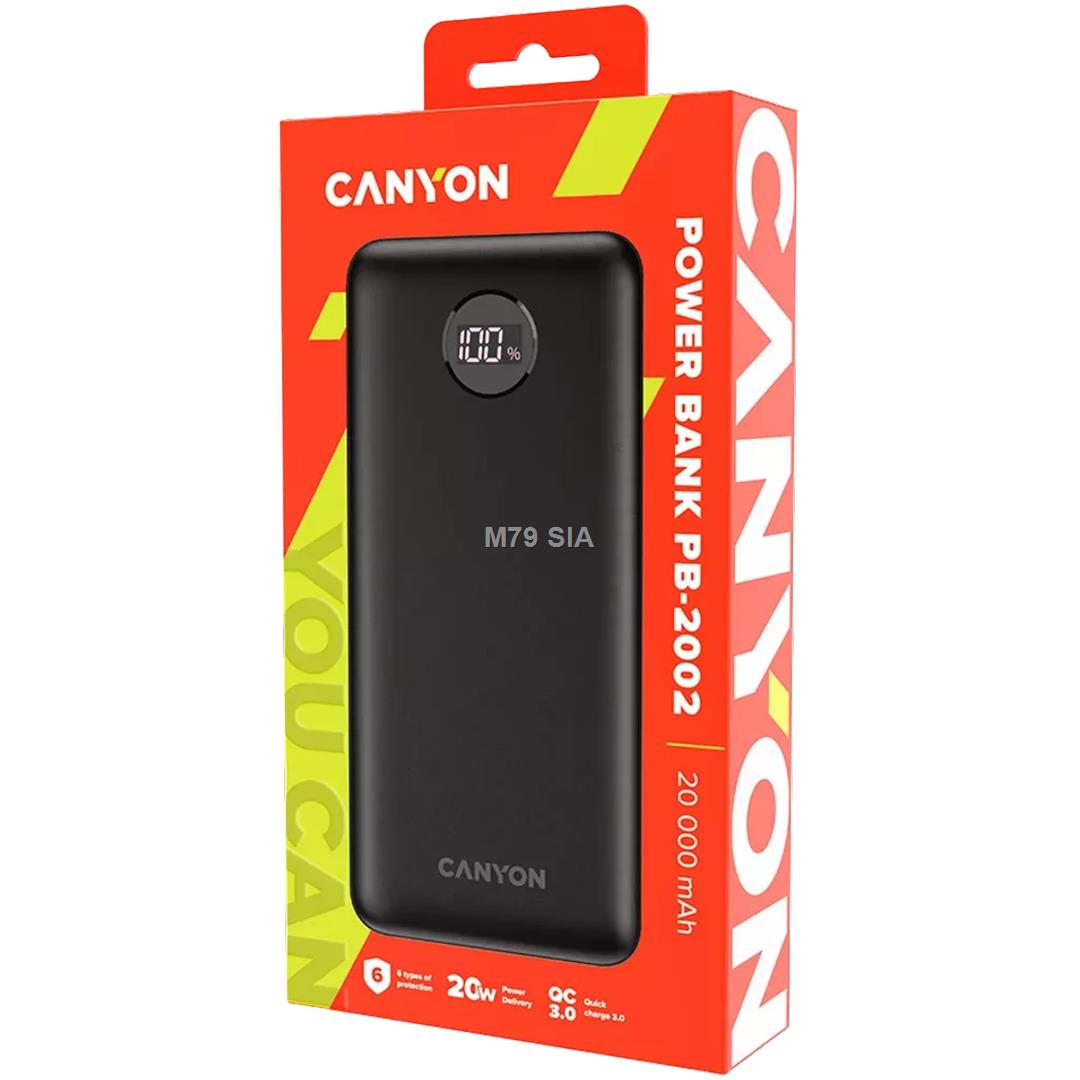 Canyon Powerbank PB-2002  20000 mAh  PD/QC/Display     black retail Powerbank, mobilā uzlādes iekārta