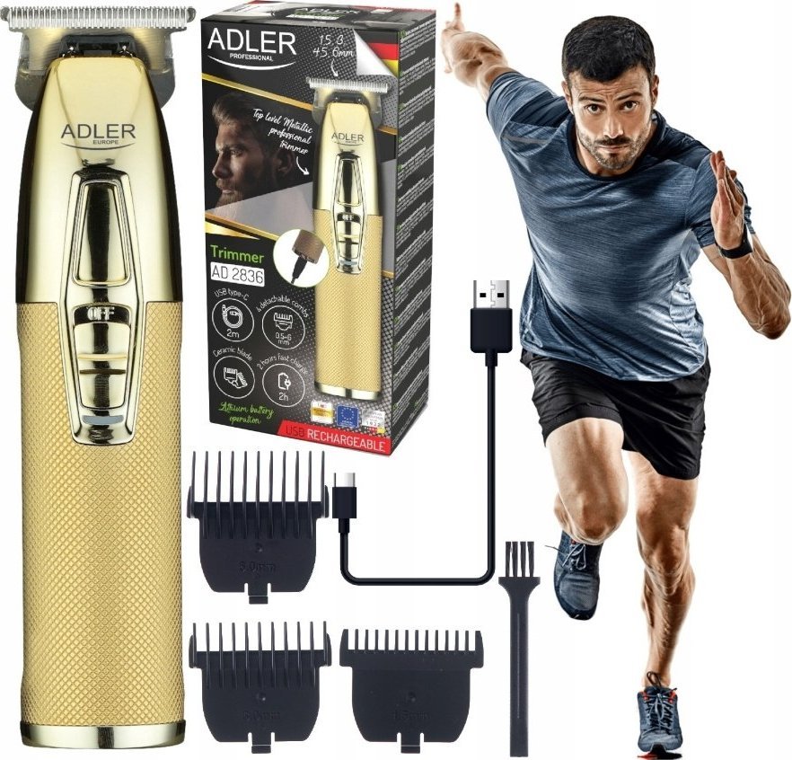 Adler Professional Trimmer AD 2836g	 Cordless, Number of length steps 1, Gold matu, bārdas Trimmeris