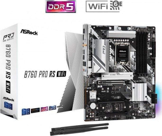 ASRock B760  PRO RS WiFi        1700 ATX  HDMI/DP       DDR5 retail pamatplate, mātesplate