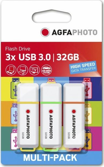 Pendrive AgfaPhoto Color Mix (3 szt.), 32 GB  (10555) 10555 (4250255102400) USB Flash atmiņa