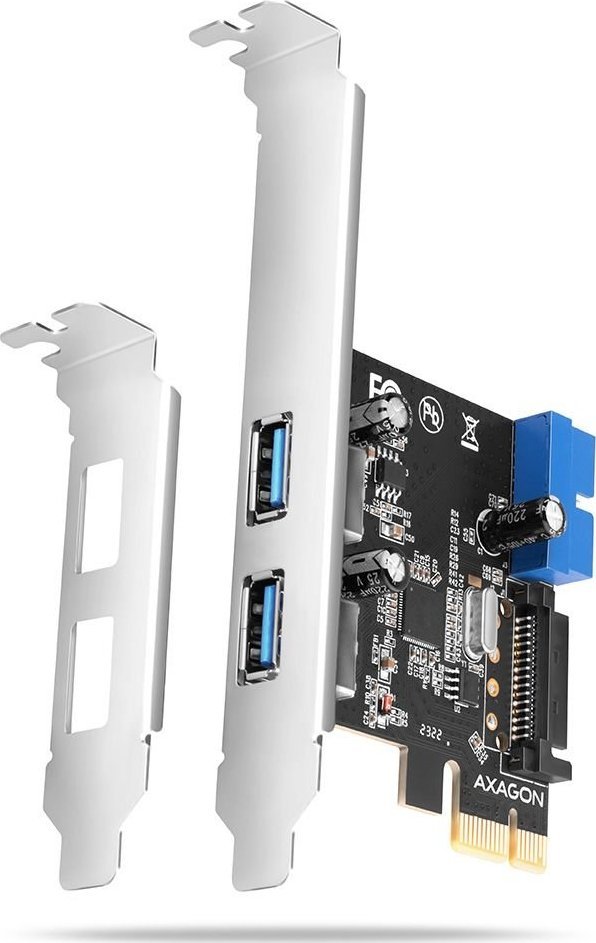 Axagon PCI-Express card with two internal and two external SuperSpeed USB ports. Standard & Low profile. adapteris