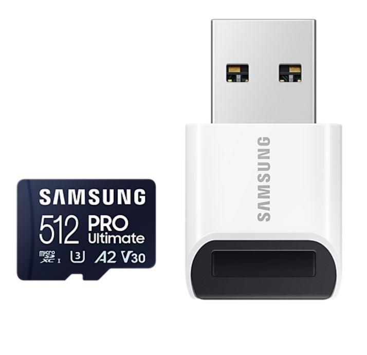 Samsung MicroSD Card with Card Reader PRO Ultimate 512 GB, microSDXC Memory Card, Flash memory class U3, V30, A2 atmiņas karte