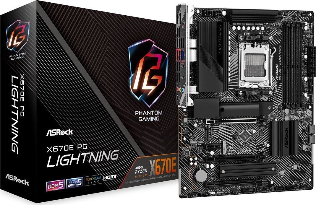 MB ASRock AMD AM5 X670E PG LIGHTNING pamatplate, mātesplate