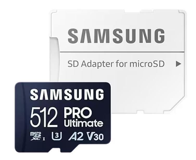 Samsung MicroSD Card PRO Ultimate 512 GB, microSDXC Memory Card, Flash memory class U3, V30, A2, SD adapter atmiņas karte