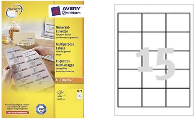 Avery Zweckform ETYK.ZF 3672 64X50 MARGI./1500/ ETYKIETA - 3672 3672 (4004182036723) uzlīmju printeris