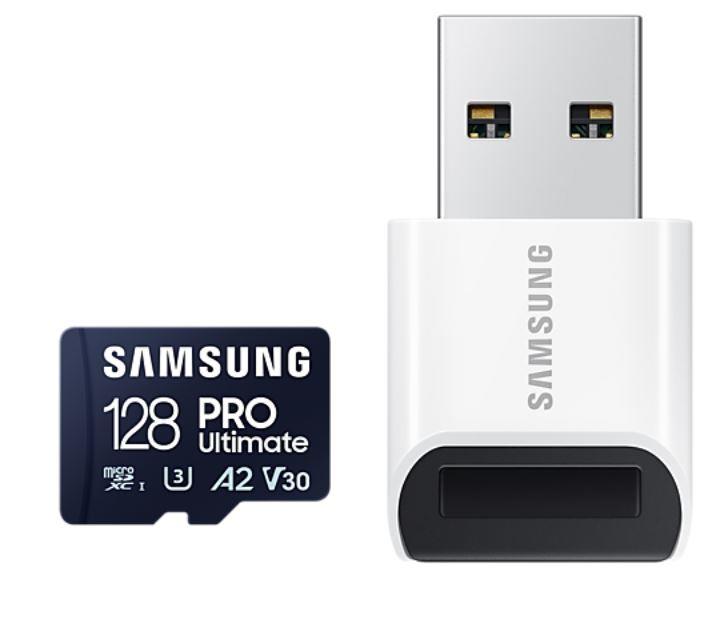 Samsung MicroSD Card with Card Reader PRO Ultimate 128 GB, microSDXC Memory Card, Flash memory class U3, V30, A2 atmiņas karte