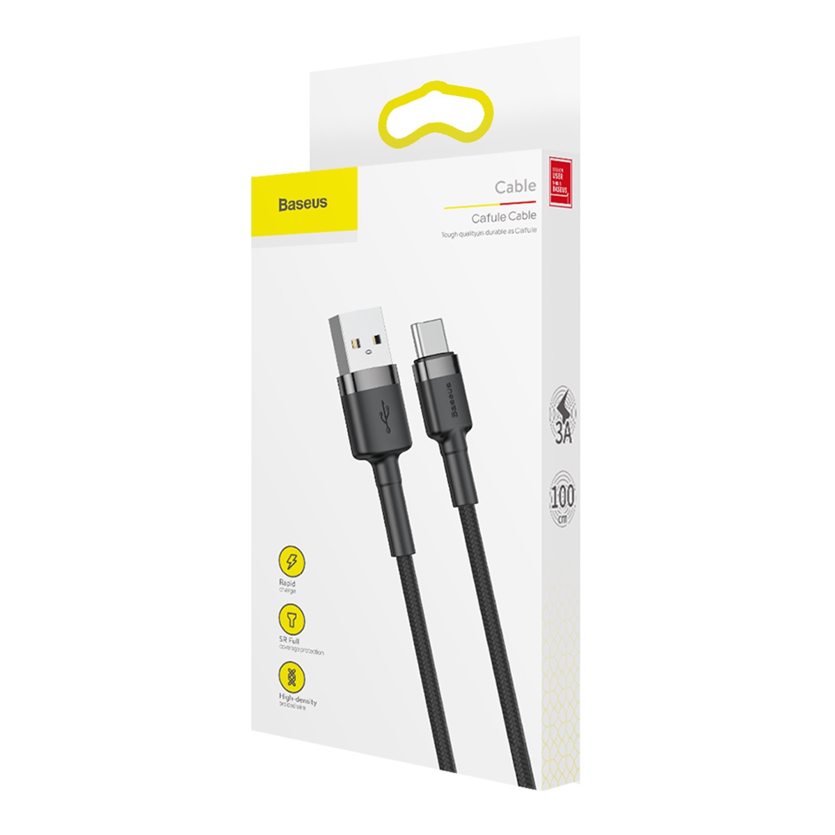 Baseus Cafule CATKLF-BG1 USB-C datu un uzlādes vads 3A / PD / QC 3.0 / 100 cm melns USB kabelis