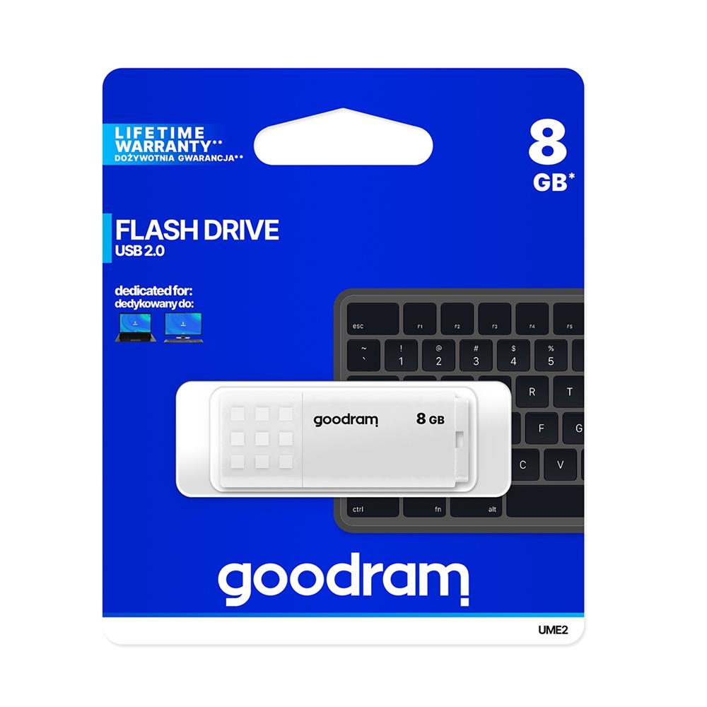 GOODRAM memory USB UME2 8GB USB 2.0 White USB Flash atmiņa