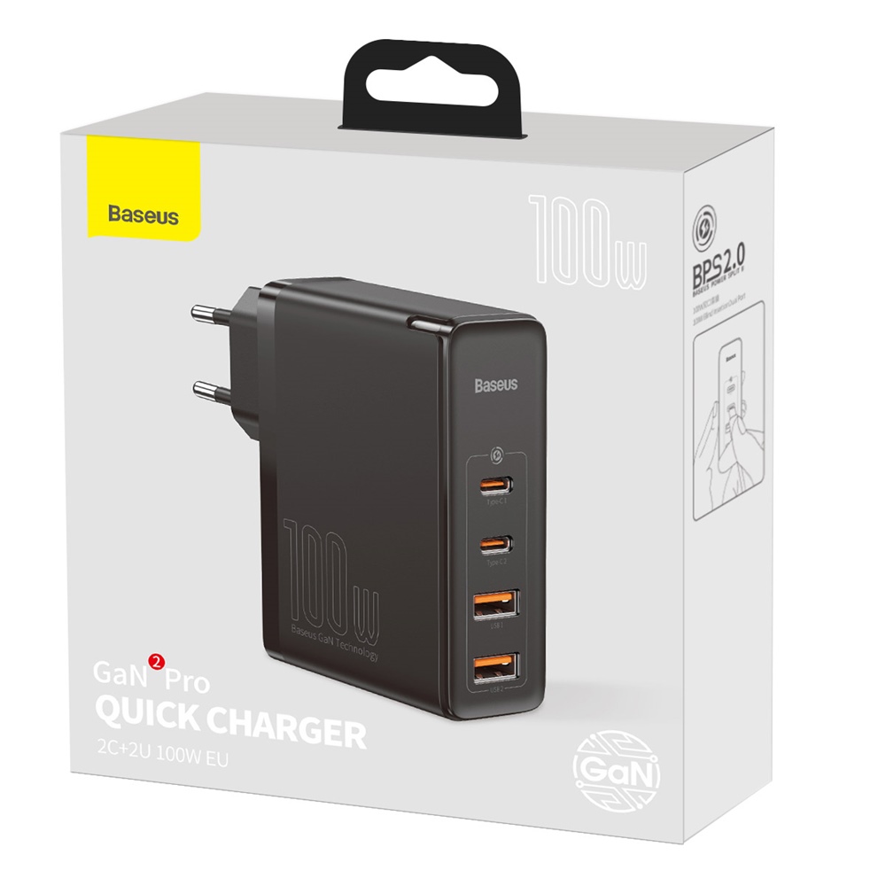 Baseus GaN CCGAN2P-L01 Tīkla Lādētājs 2 x USB / 2 x USB-C / 100W / 5A Melns iekārtas lādētājs