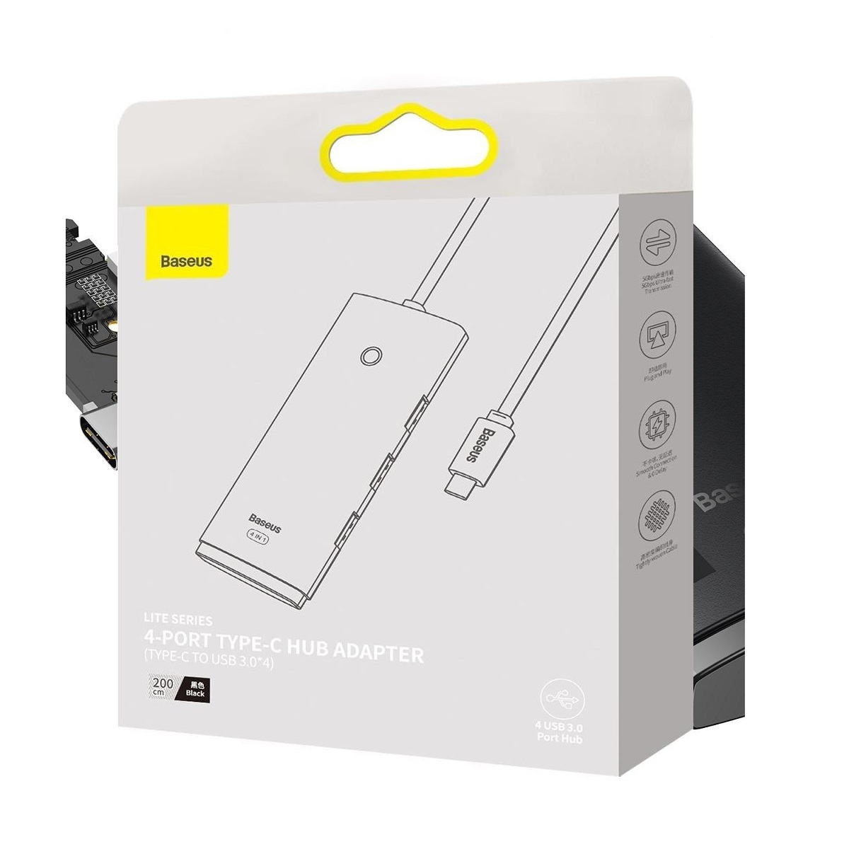 HUB USB Baseus Lite Series 1x USB-C  + 4x USB-A 3.0 (WKQX030501) USB centrmezgli